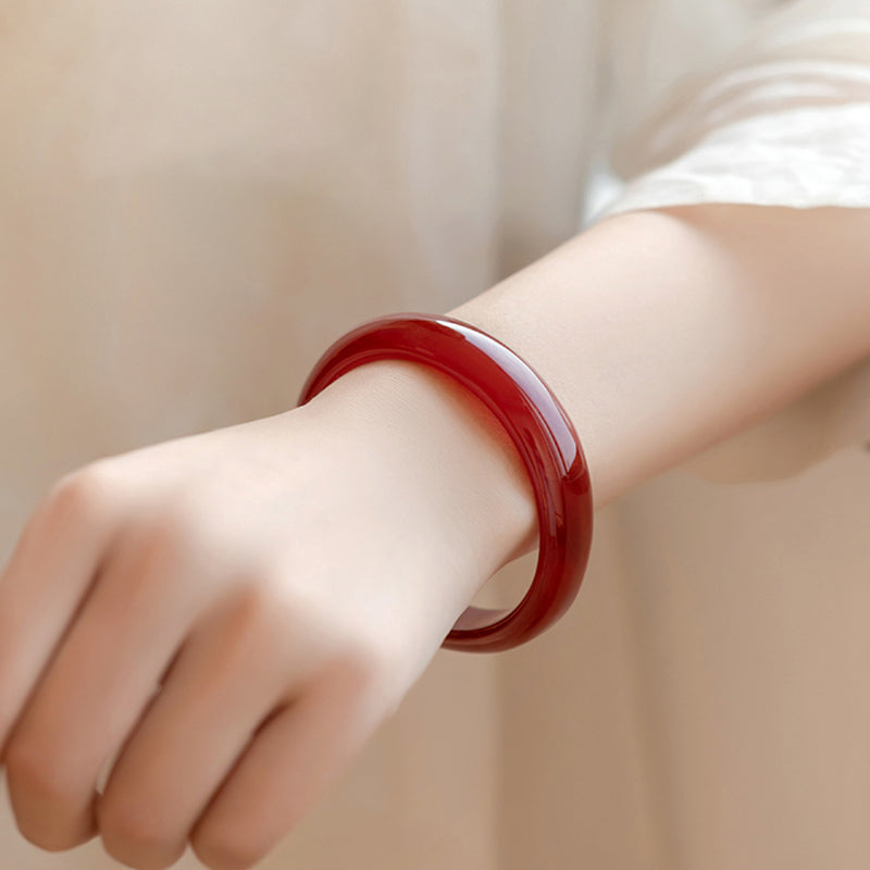 Natural Red Agate Solid Stone Bangle Bracelet