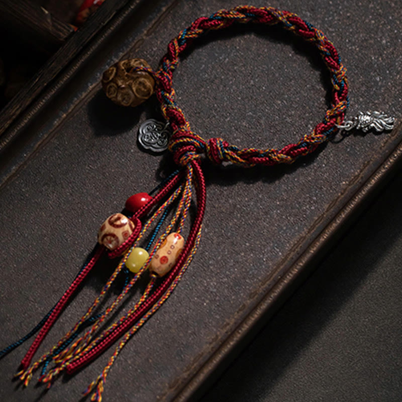 Tibetan Handmade Red String Bracelet with 925 Sterling Silver Koi Fish & Auspicious Clouds