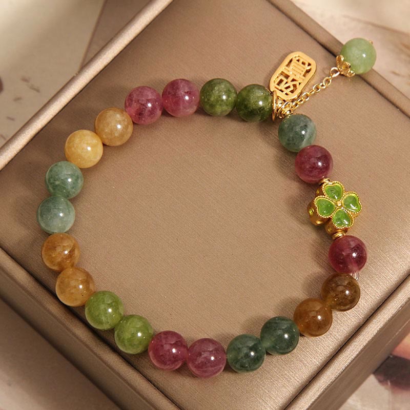 Tourmaline Jade Colorful Four-leaf Clover Positive Bracelet