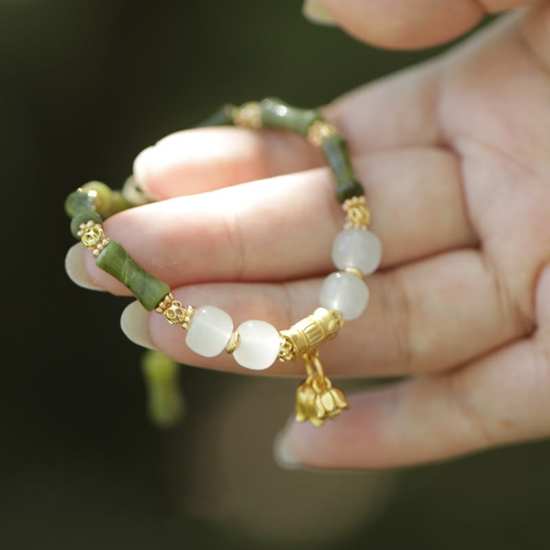 Green Bamboo Jade Lily of the Valley Wealth Bracelet