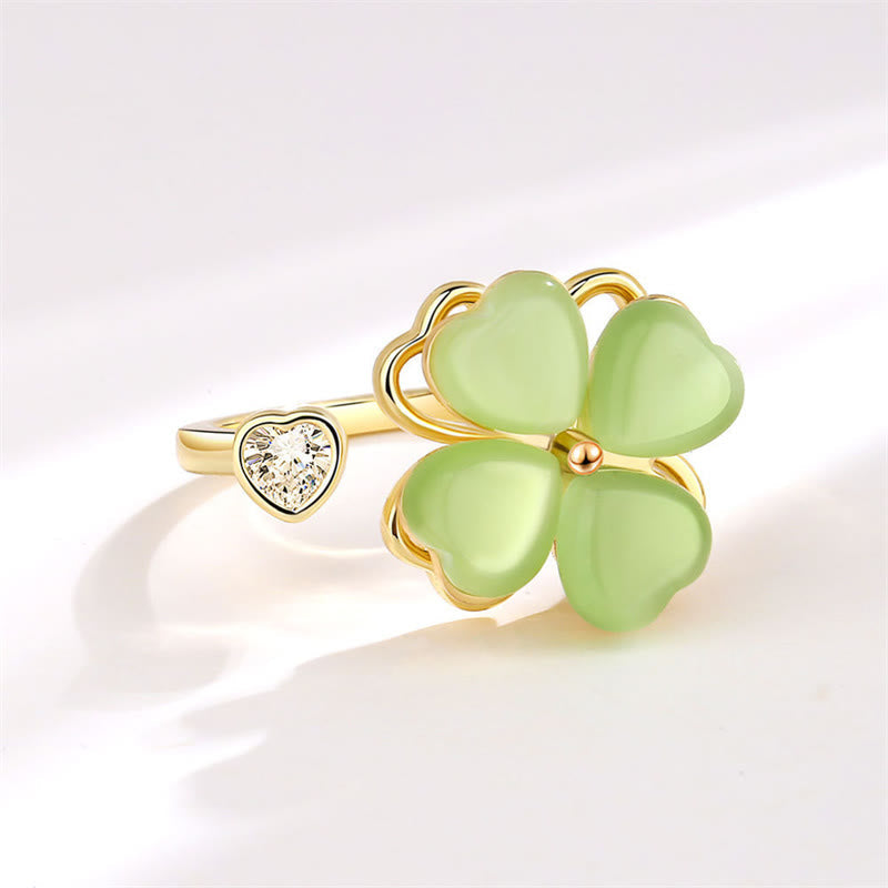 Cat's Eye Four Leaf Clover Zircon Love Rotatable Ring