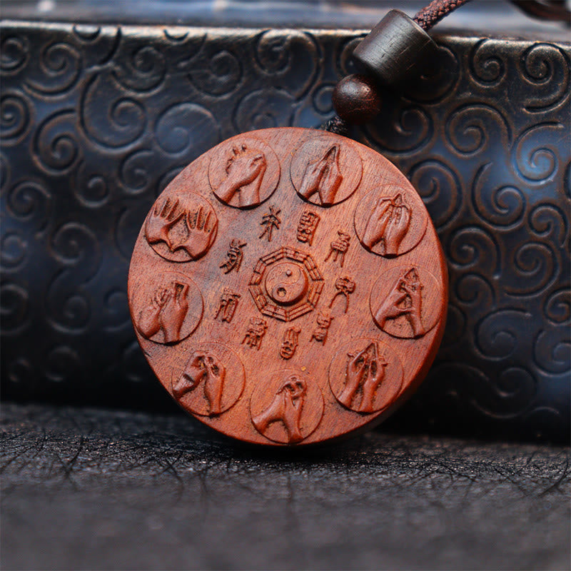 Lightning Struck Jujube Wood Yin Yang Bagua Mountain Ghosts Spend Money Protection Necklace Pendant