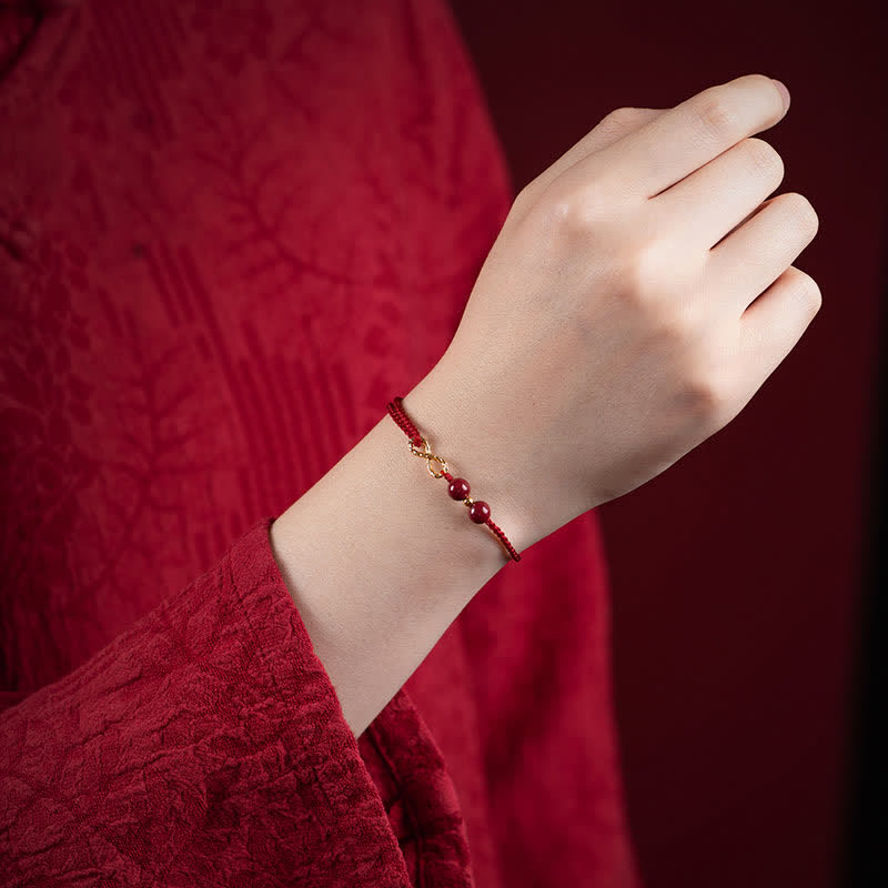 Cinnabar Blessing Red String Golden Infinity Symbol Bracelet Anklet