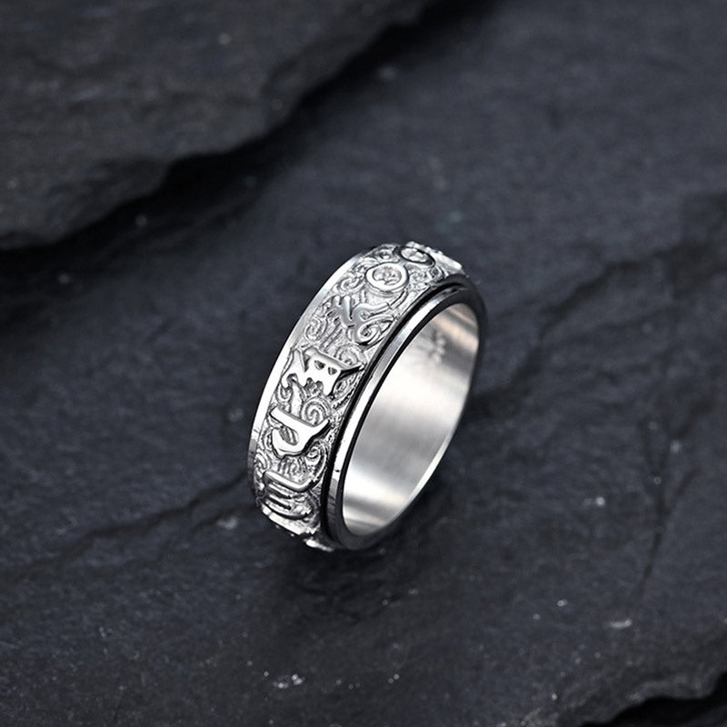 Six True Words Om Mani Padme Hum Titanium Steel Mantra Ring