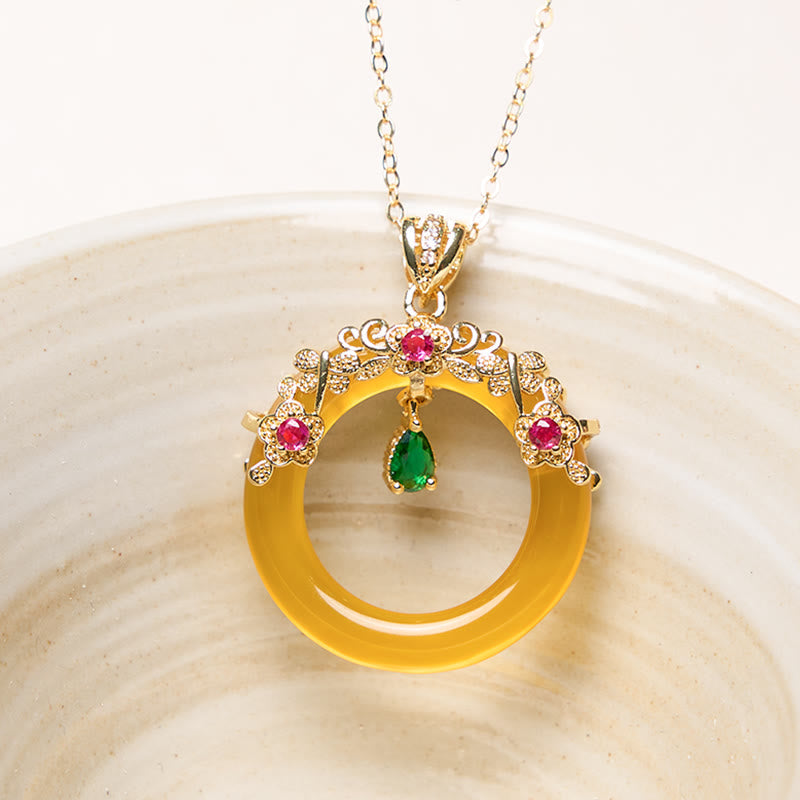 Green Chalcedony Peace Buckle Design Strength Necklace Pendant