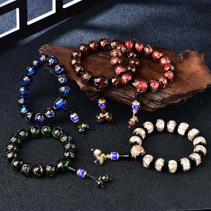 Tibetan Dragon Vein Agate Beaded Bracelet – 12mm & 14mm in Multi-Color Options