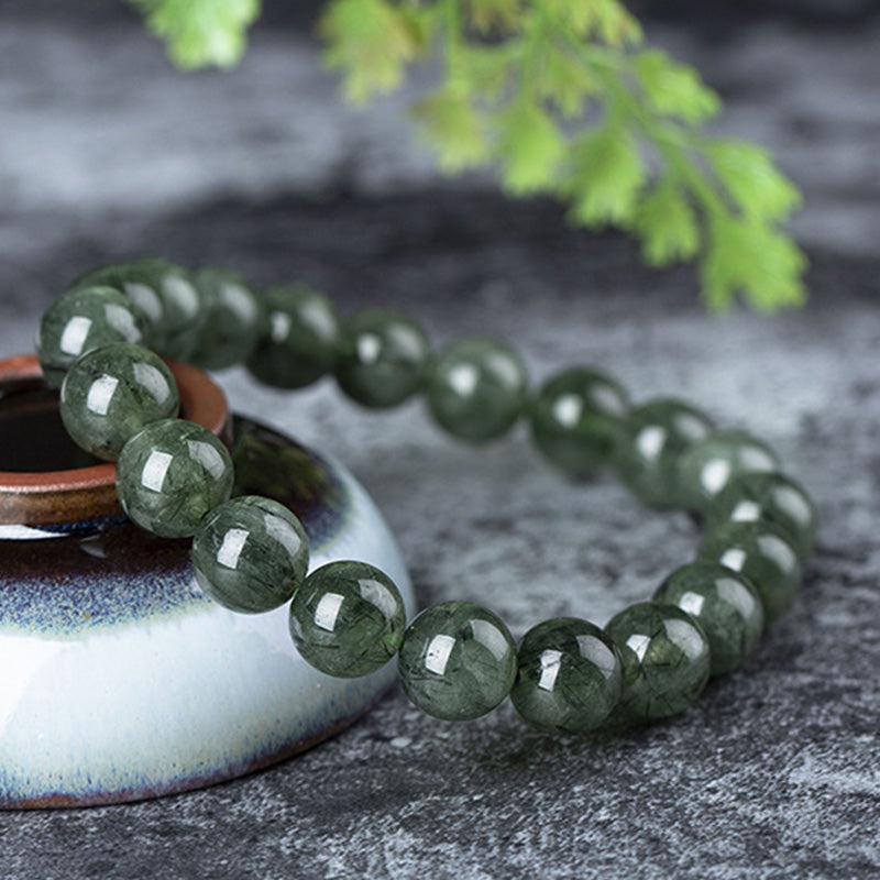 Handmade Natural Green Quartz Beaded Unisex Elastic Bracelet