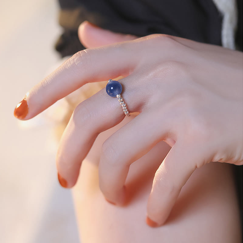 925 Sterling Silver Blue Candy Agate Healing Bead Ring