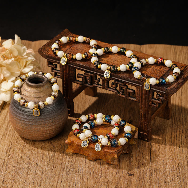 Tibetan Zakiram Goddess of Wealth Charm Liuli Glass Incense Ash Porcelain Bead Protection Bracelet
