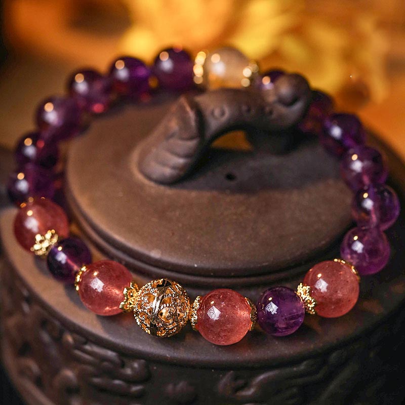 Natural Citrine Amethyst Rutilated Quartz Prosperity Protection Bracelet