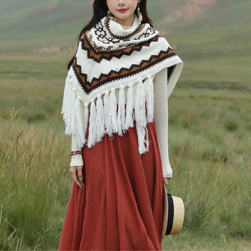Tibetan Triangular Shawl Striped Tassels Winter Cozy Travel Scarf Wrap