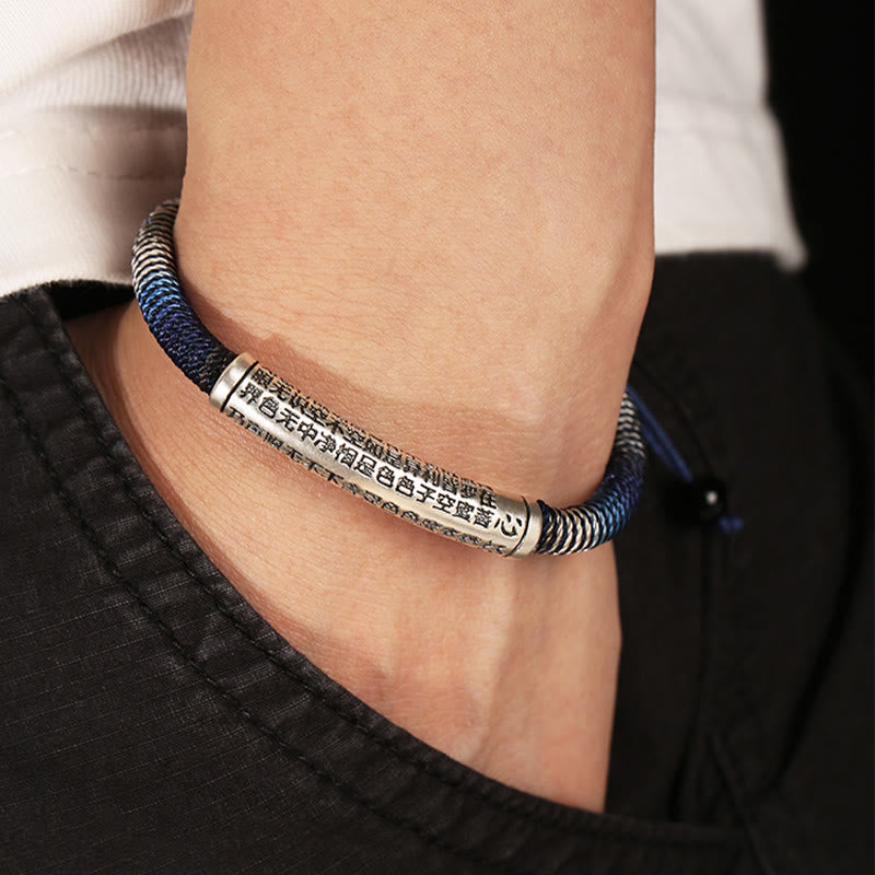 999 Sterling Silver Heart Sutra Calm Handmade Braided Bracelet