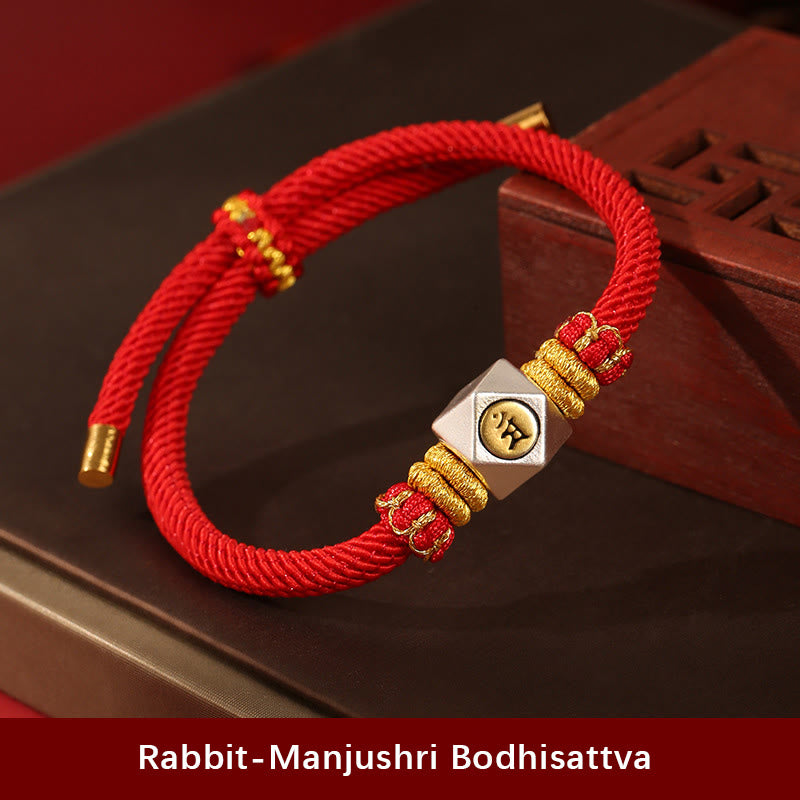 999 Sterling Silver Chinese Zodiac Natal Buddha Red Rope Luck Strength Handcrafted Kids Bracelet