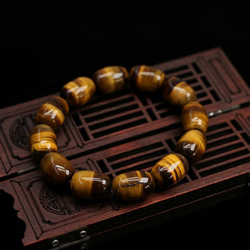 Natural Polished Tiger Eye Barrel Bead Grounding Bracelet