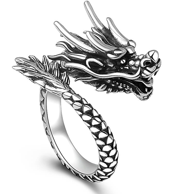 Vintage 990 Sterling Silver Dragon Adjustable Ring for Men and Women