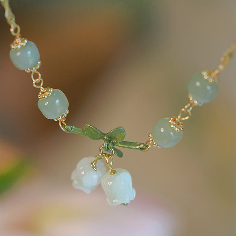 Green Jade Bead Lily of the Valley Prosperity Chain Bracelet