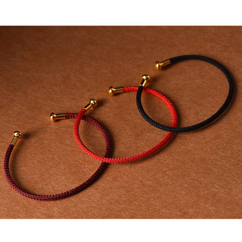 Handmade Minimalist Braided Red String Bracelet with Gold and Copper Accents