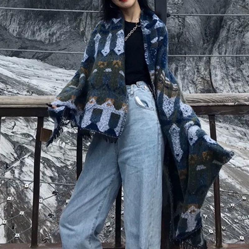 Tibetan Shawl Classic Geometry Pattern Winter Cozy Travel Scarf Wrap