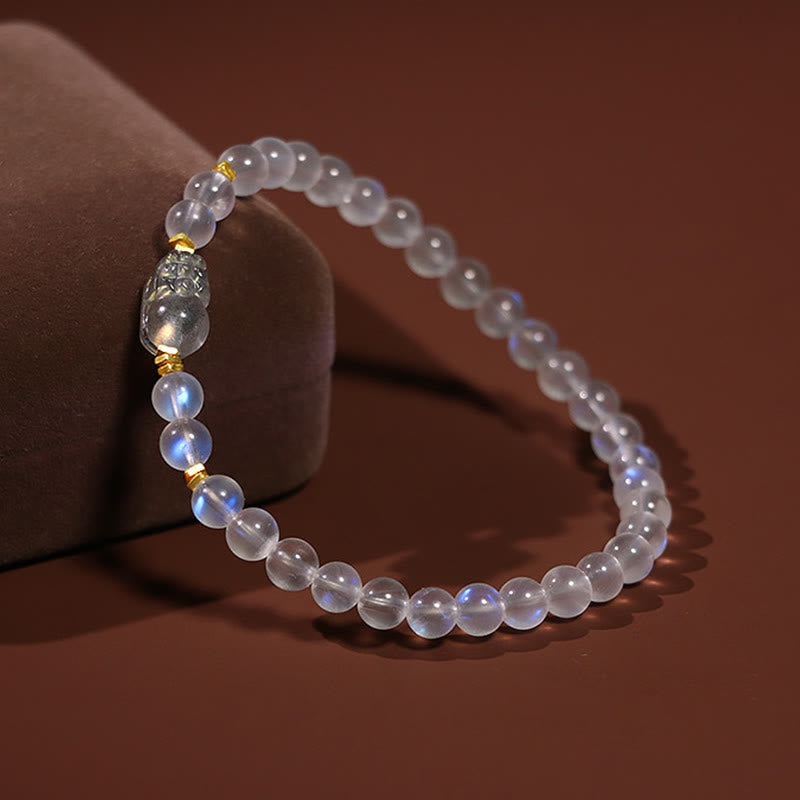 925 Sterling Silver Plated Gold Natural Moonstone PiXiu Healing Bracelet