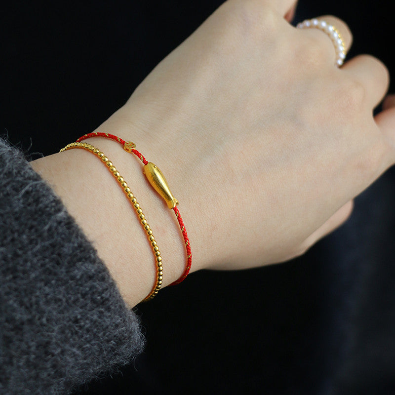 14K Gold Plated Koi Fish Red String Braided Bracelet