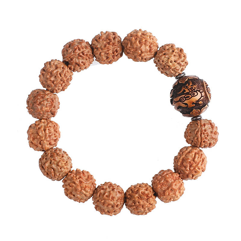Energetic Rudraksha Bodhi Seed Pixiu Copper Chinese Coin Bracelet
