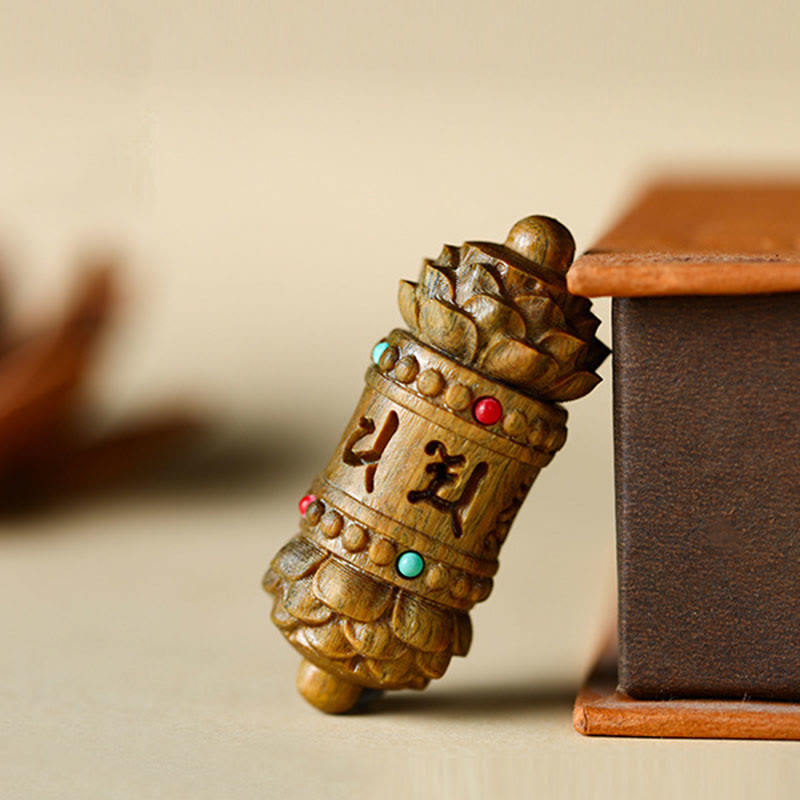 Tibet Green Sandalwood Rosewood Om Mani Padme Hum Lotus Positive Soothing Necklace Pendant