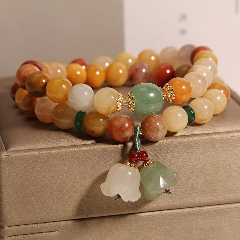 Tibet Natural Golden Silk Jade Double Layer Bell Orchid Luck Bracelet