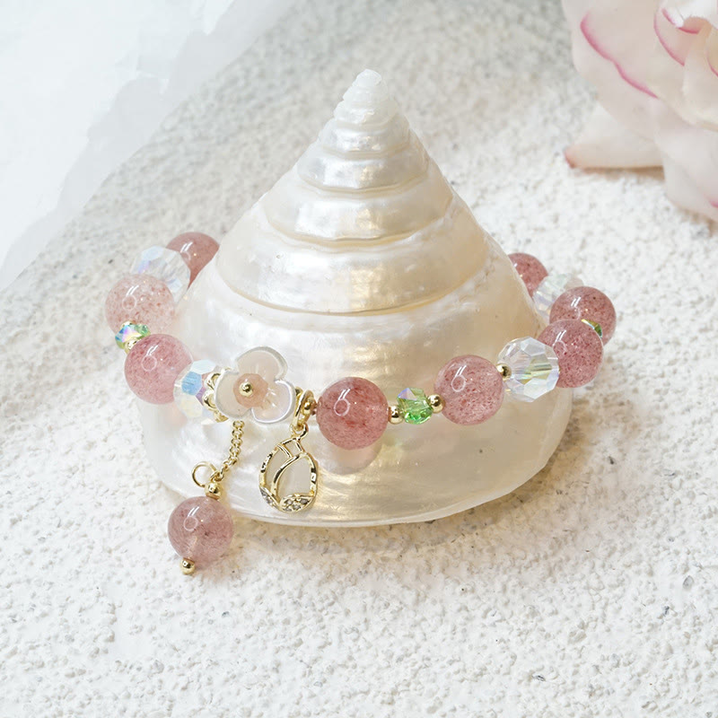 Natural Clear Quartz and Floral Gemstone Bracelet for Emotional Clarity