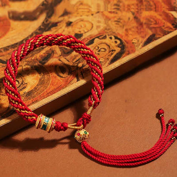 Handmade Tibetan Prayer Wheel & Endless Knot Braided Red String Bracelet