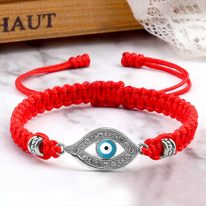 Handmade Evil Eye Red String Braided Bracelet with Gold or Silver Border