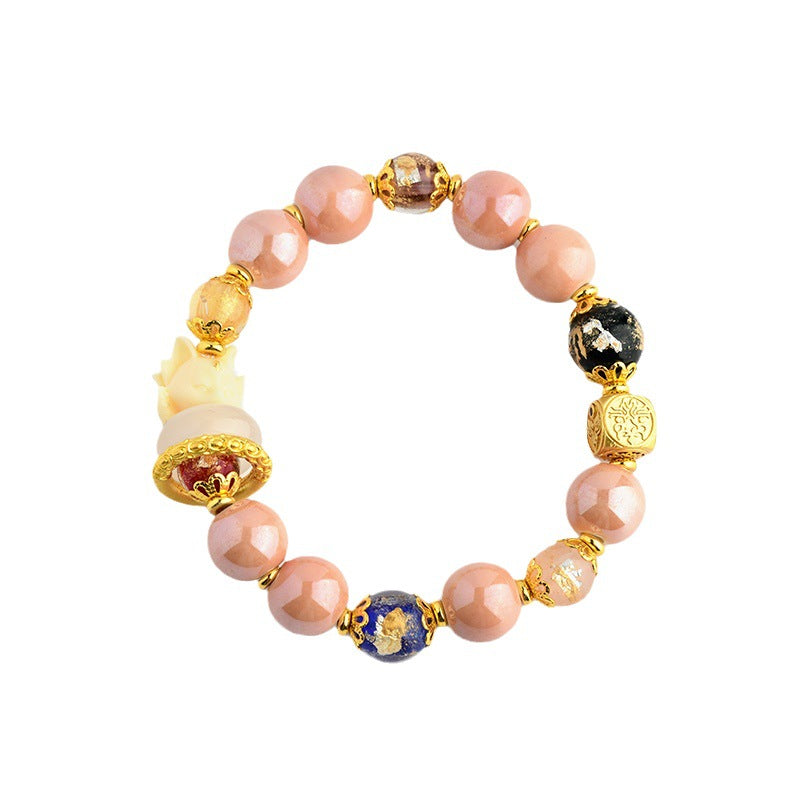 Artisanal Tibetan Incense Ash Liuli Glass Nine-Tailed Fox Charm Bracelet