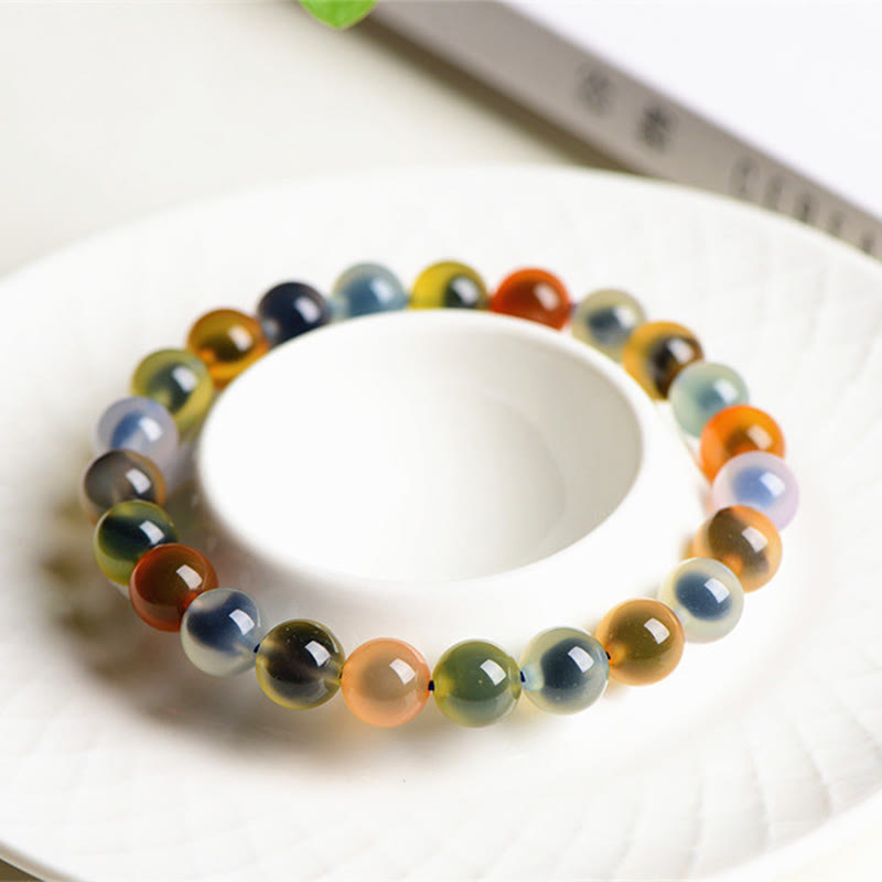 Natural Polished Candy Agate Round Bead Energy Bracelet