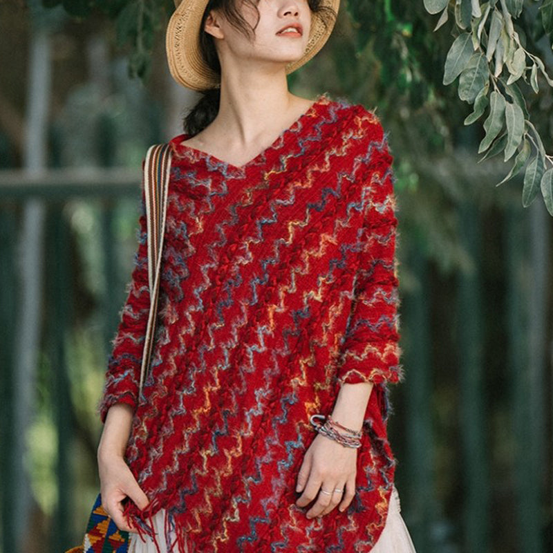 Tibetan Colorful Striped Shawl Tassels Pullover Winter Cozy Travel Scarf Wrap