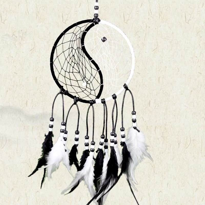 Yin Yang Dream Catcher Circular Net with Feathers Balance Decoration