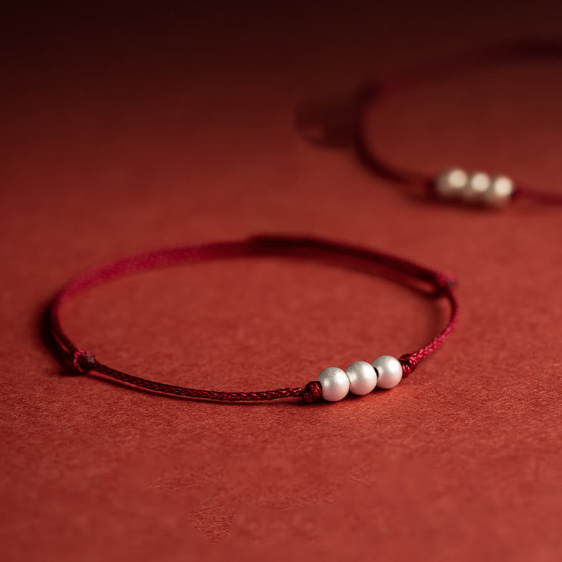 925 Sterling Silver Three Beads Protection String Bracelet Anklet