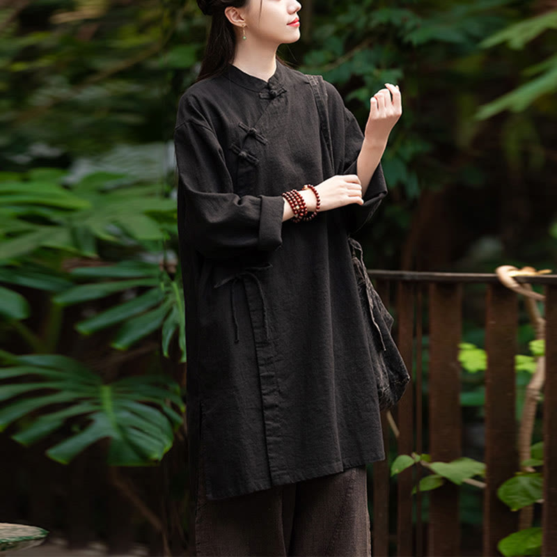 Vintage Cotton Linen Blouse Women Long Sleeve Shirt Chinese Hanfu Top