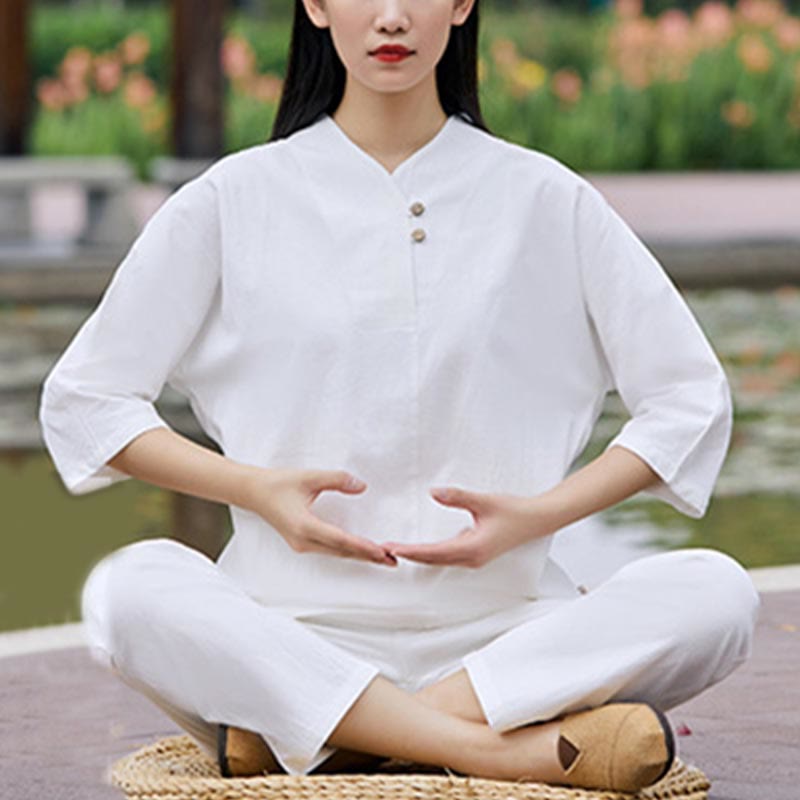 2Pcs Shirt Top Pants Meditation Zen Tai Chi Cotton Linen Clothing Women's Set