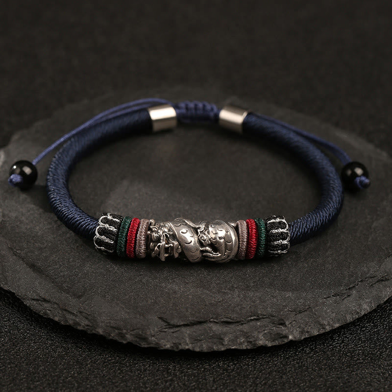 Handmade 925 Sterling Silver Year Of The Dragon Auspicious Dragon Luck Rope Bracelet