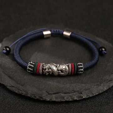Handmade 925 Sterling Silver Year Of The Dragon Auspicious Dragon Luck Rope Bracelet