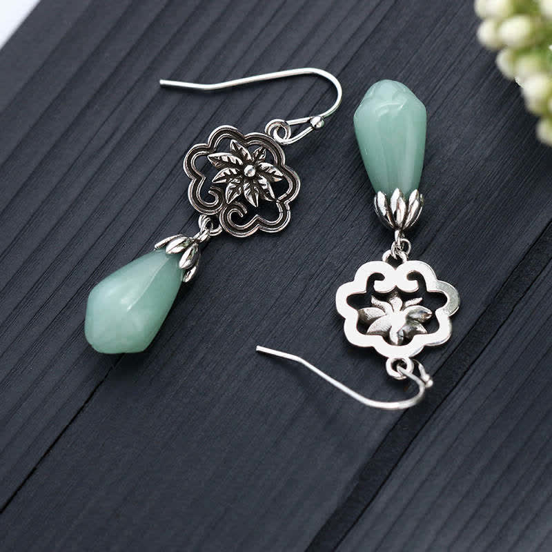 Magnolia Flower Jade Water Drop Copper Dangle Earrings
