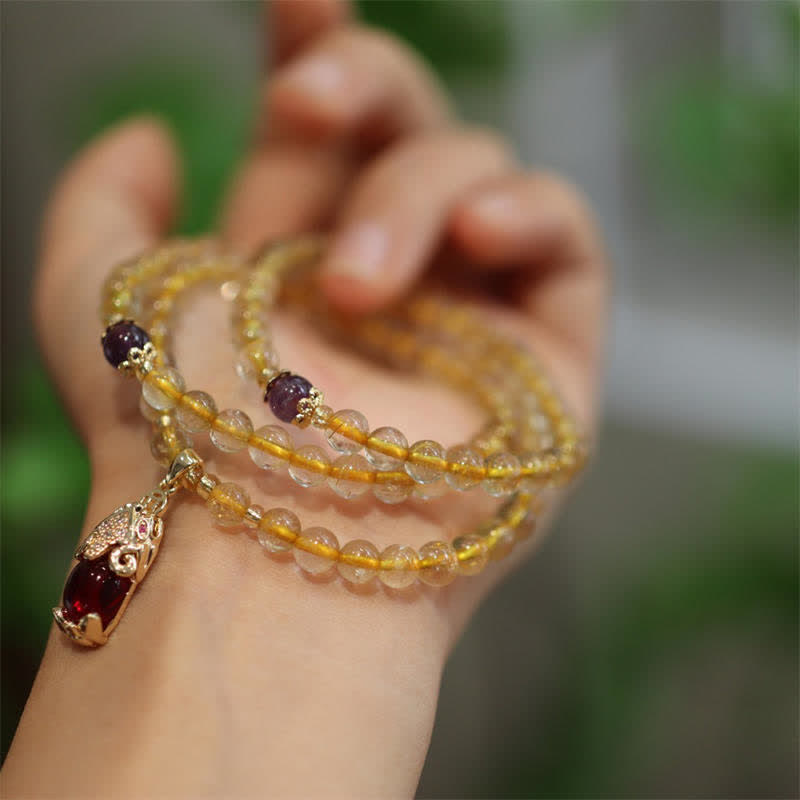 Citrine Amethyst Garnet Pixiu Beaded Energy Bracelet