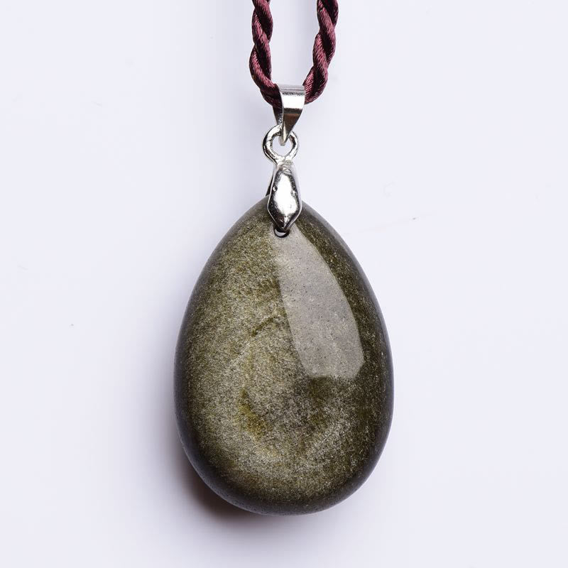 Gold Sheen Obsidian Black Obsidian Rainbow Obsidian Wealth Water Drop Necklace Pendant