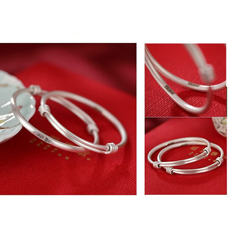 999 Sterling Silver Peace And Joy Protection Kids Child Bracelet Bangle