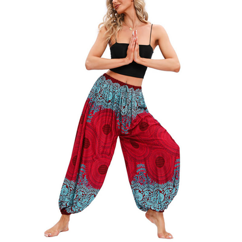 Breathable Smocked Floral Print Mindful Movement Harem Pants
