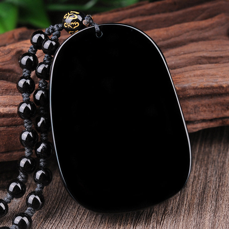 Black Obsidian Stone Dragon Fulfilment Pendant Necklace