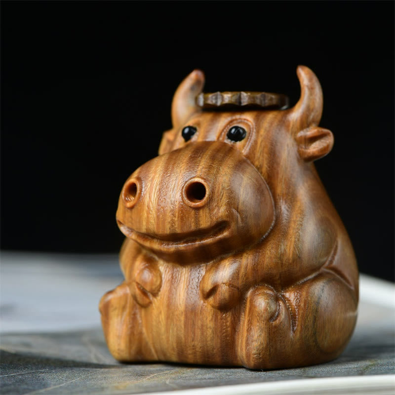 Hand-Carved Green Sandalwood Calf Motif Backflow Incense Burner