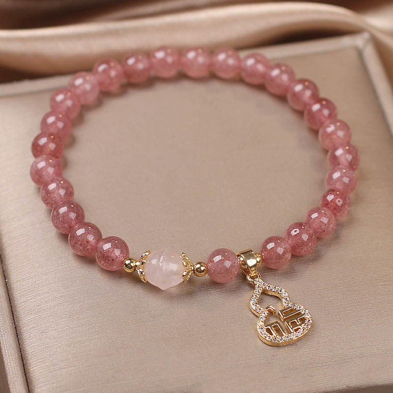Strawberry Quartz Gourd Fu Character Charm Positive Bracelet