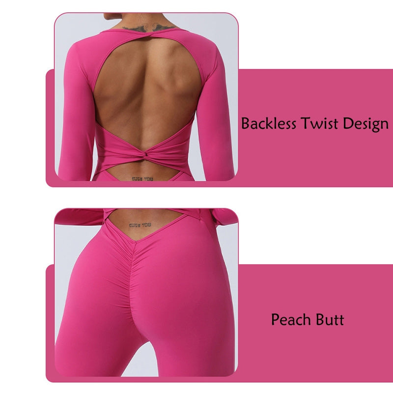 Women Long Sleeve Backless Jumpsuit Sports Fitness Yoga Bodysuit