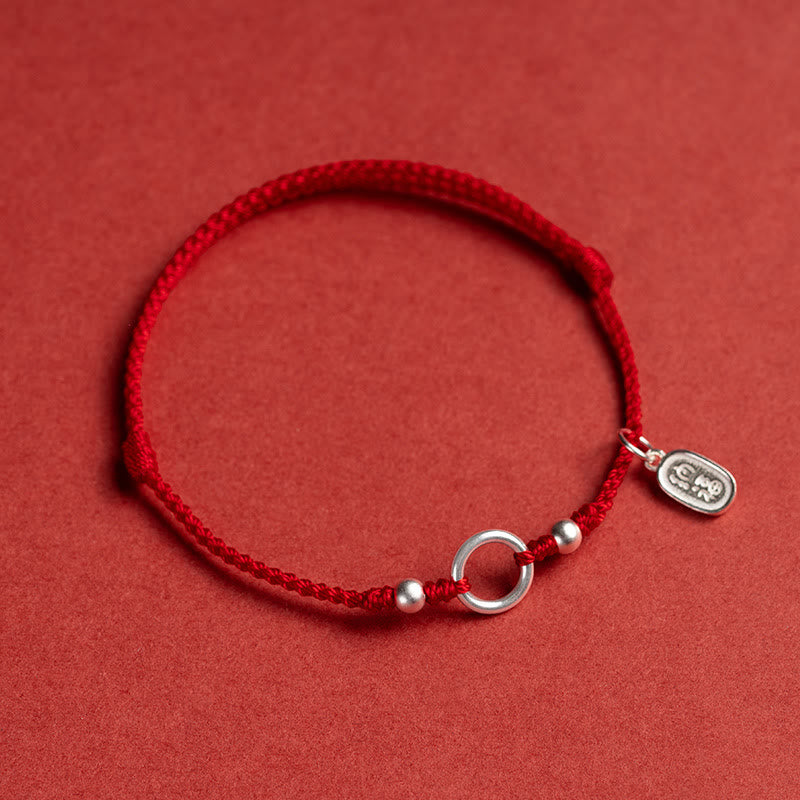 925 Sterling Silver Ping An Kou Lotus Red String Bracelet with Peace and Joy Charms