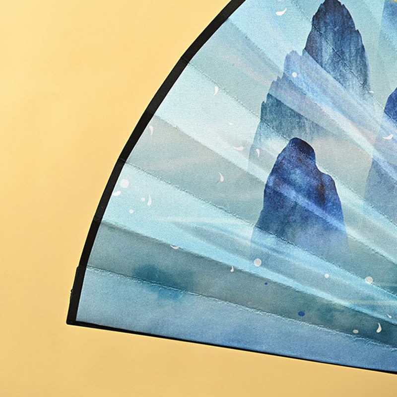 Vintage Phoenix Nine Tailed Fox Flower Bamboo Tiger Handheld Folding Fan Lotus Tassel Fan